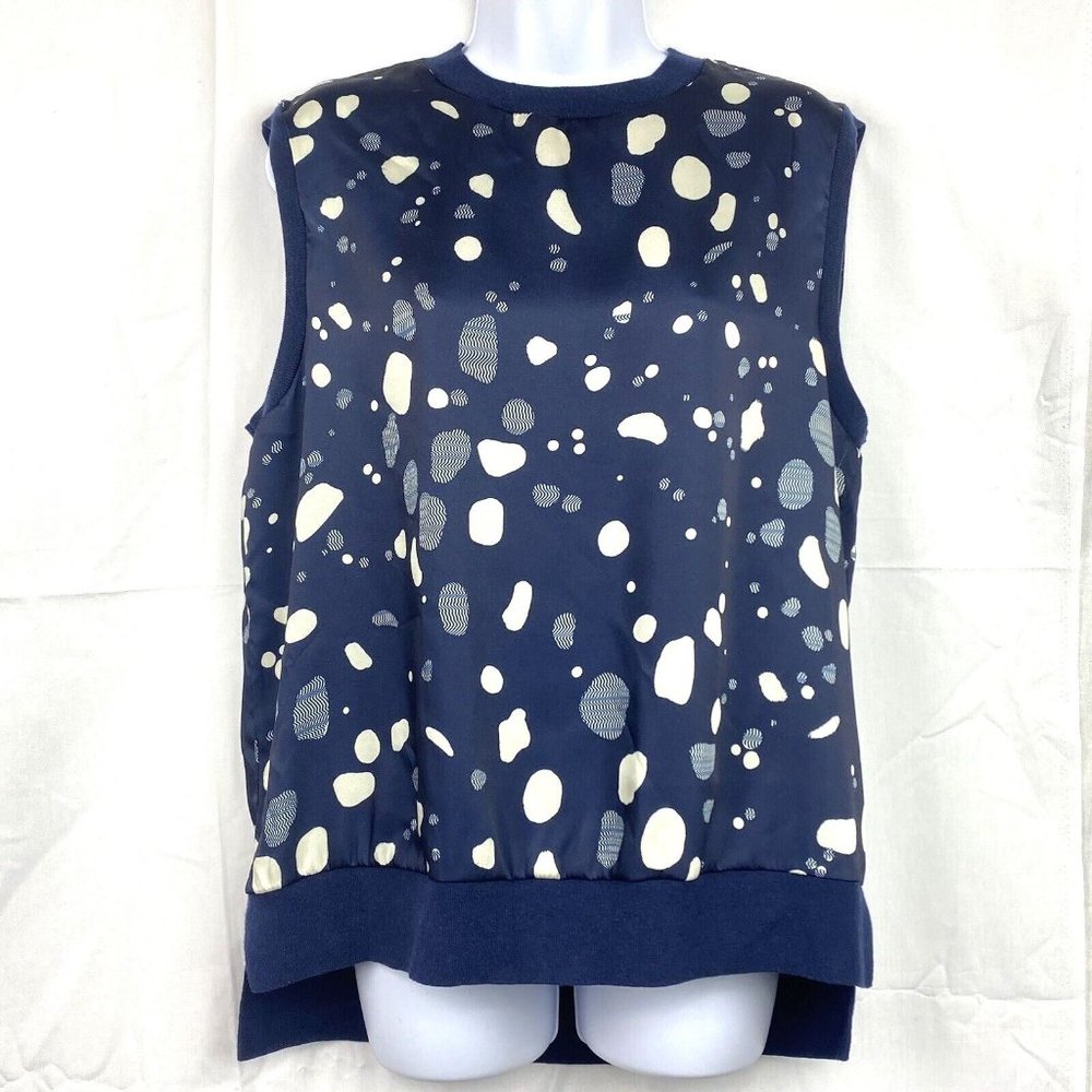 Ted Baker Saydiee Silk Blend Tunic Top Navy Sleeveless‎ Size 4 US 10 Polka Dot